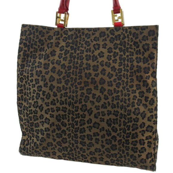 FENDI tote bag leopard leopard beige canvas �~ leather Auth T19846 - Picture 1 of 9